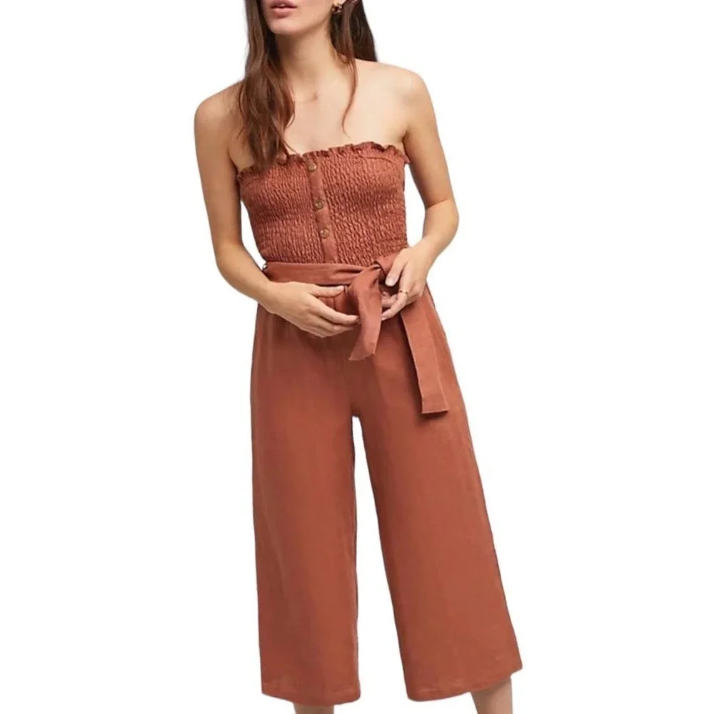 NWT Faithfull the Brand Anthropologie Lais Wide Leg Jumpsuit Linen Size 2 - Picture 1 of 11